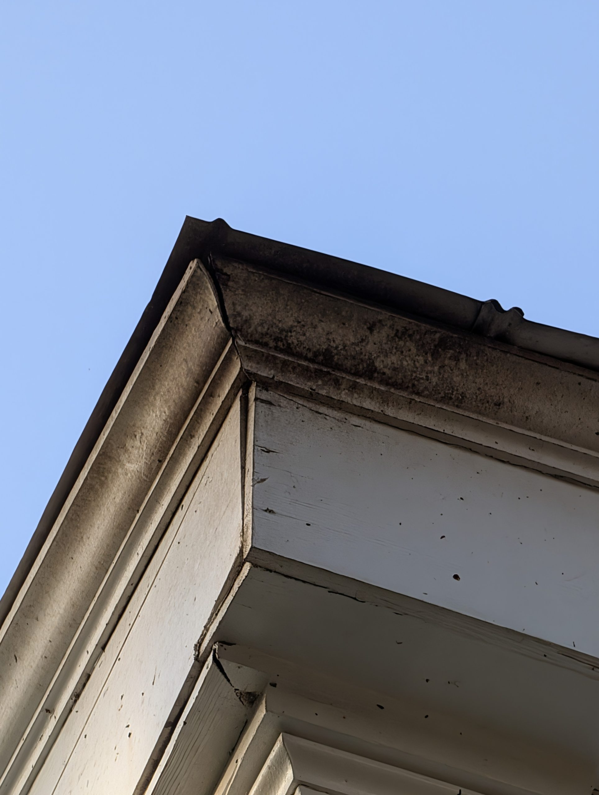 brown dirty spot made by bats at roof trim